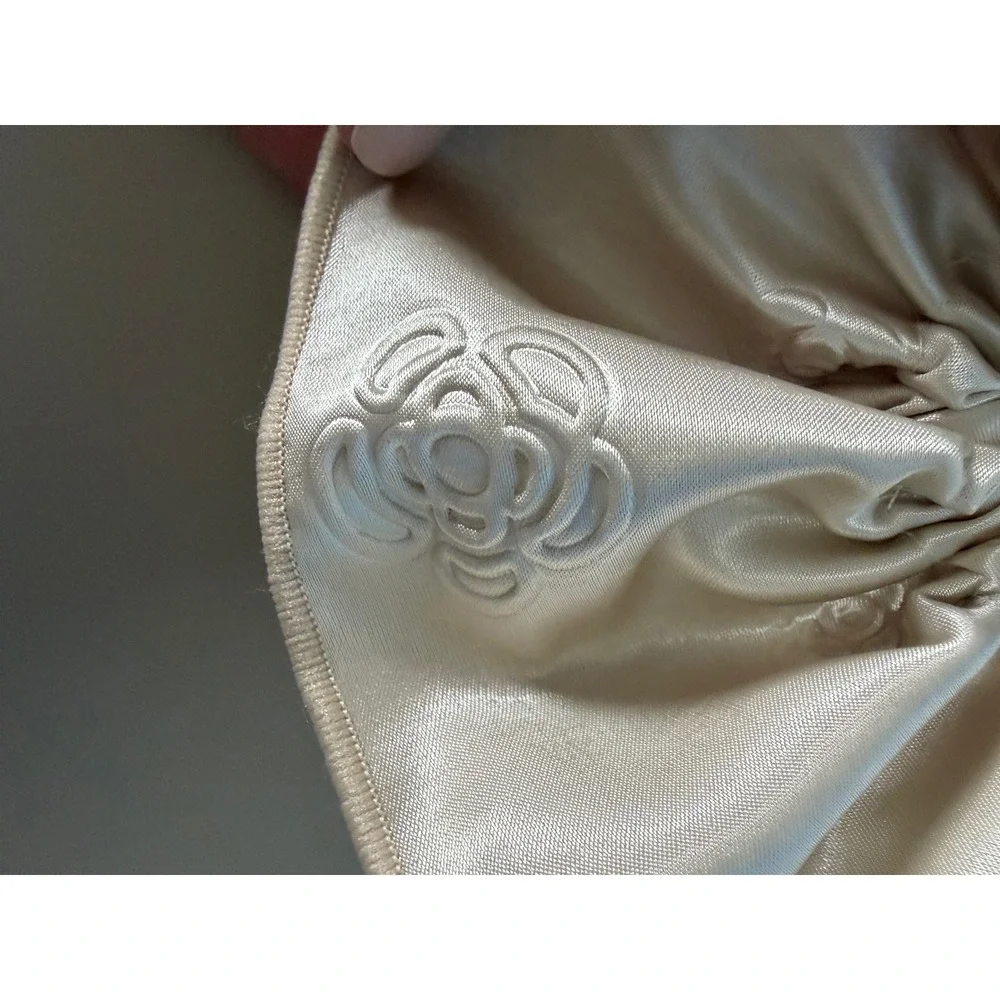 Francesca's Ivory Satin Oversized Bow Scrunchie Floral Embossed Hair Accessory